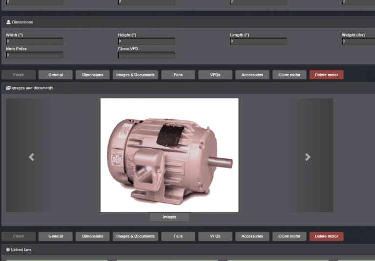 Fan selection software - motor properties