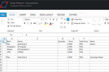 Fan selection software - spreadsheet handling